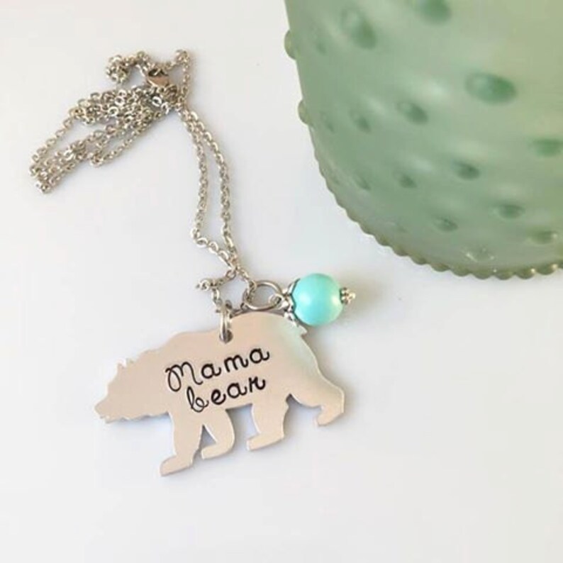 Mama Bear Necklace Hand Stamped Jewelry Mama Bear Jewelry Etsy