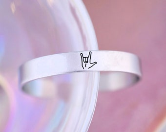 I Love You Sign Language Bracelet - Sign Language Cuff Bracelet - Hand Stamped Jewelry - Sign Language Cuff Bracelet - ASL Jewelry
