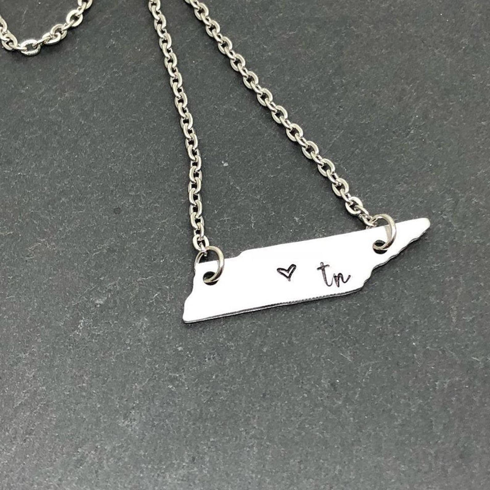 Tennessee Necklace Hand Stamped Jewelry Tennessee Heart Etsy