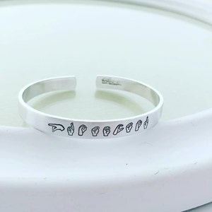 Sign Language Jewelry Personalized Bracelet Hand Stamped Jewelry ASL Jewelry Sign Jewelry Customized Jewelry Personalized image 3