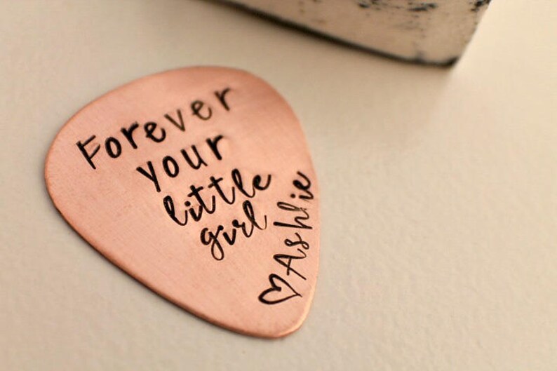 Forever Your Little Girl Personalized Copper Guitar Pick Custom Copper Guitar Pick Hand Stamped Guitar Pick Father of the Bride Gift image 1