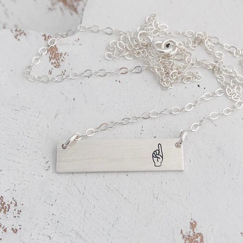 Personalized Bar Necklace // Hand Stamped Sign Language Bar Necklace // Initial Bar Necklace // Hand Stamped Jewelry // Sterling Silver Bar image 2