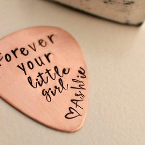 Forever Your Little Girl Personalized Copper Guitar Pick Custom Copper Guitar Pick Hand Stamped Guitar Pick Father of the Bride Gift image 2