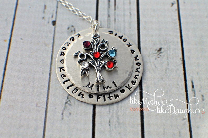 Custom Tree of Life Necklace Family Tree Tree of Life Hand Stamped Necklace Birthstone Tree of Life Tree Necklace Mother/'s Day Gift