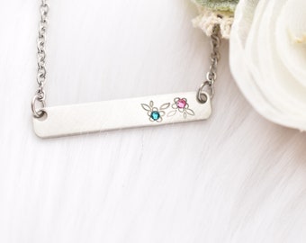 Mother's Birthstone Necklace - Grandma Birthstone Necklace - Embedded Birthstone Jewelry - Mother's Day Gift - Flower Jewelry - Gift for Mom