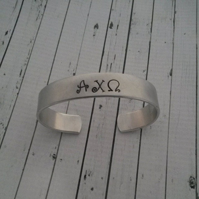Greek Bracelet Alpha Omicron Pi Sorority Bracelet Hand Stamped Delta Delta Delta Officially Licensed Sorority Jewelry