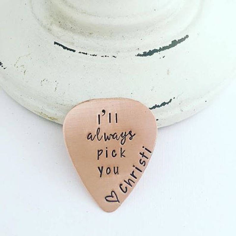 Personalized Guitar Pick I'll Always Pick You Custom Copper Guitar Pick Hand Stamped Guitar Pick Engraved Pick Mens Gift image 2