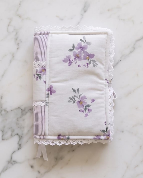 Purple floral  book cover Handmade