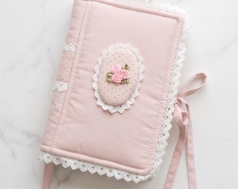 Pink dot lace book cover Handmade