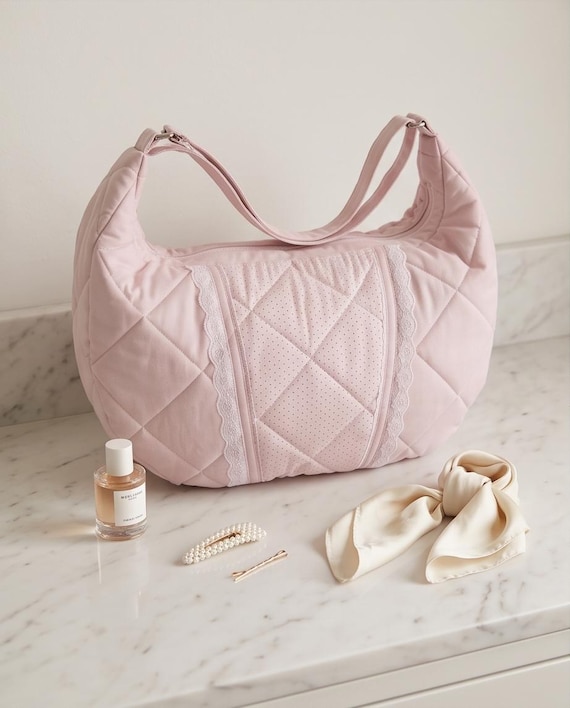 Pink polka dot lace Shoulder Bag Handmade