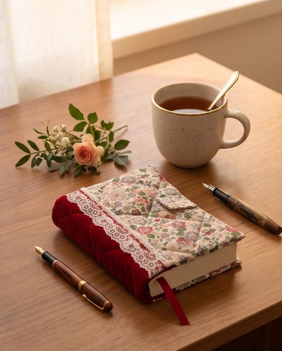 Red floral book cover ,journal cover ,Handmade