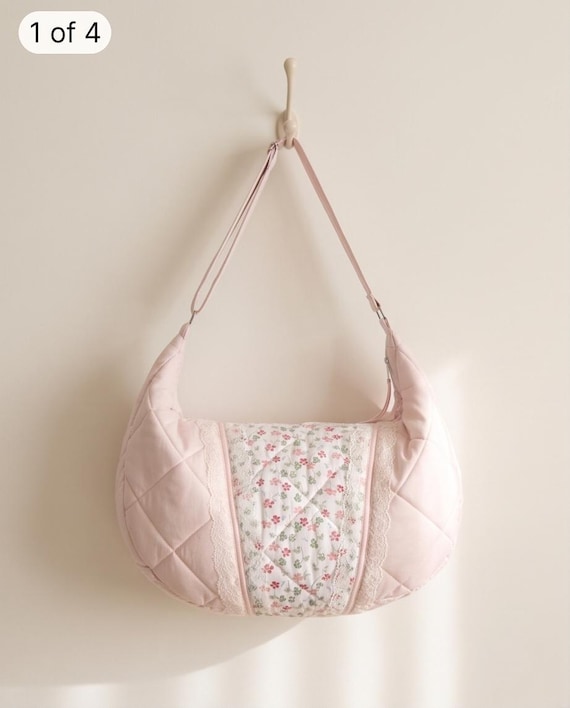 Pink flowers lace Shoulder Bag Handmade