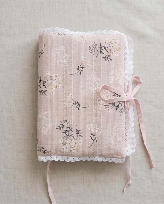 Pink Floral Lace Book Sleeve,  Journal Cover