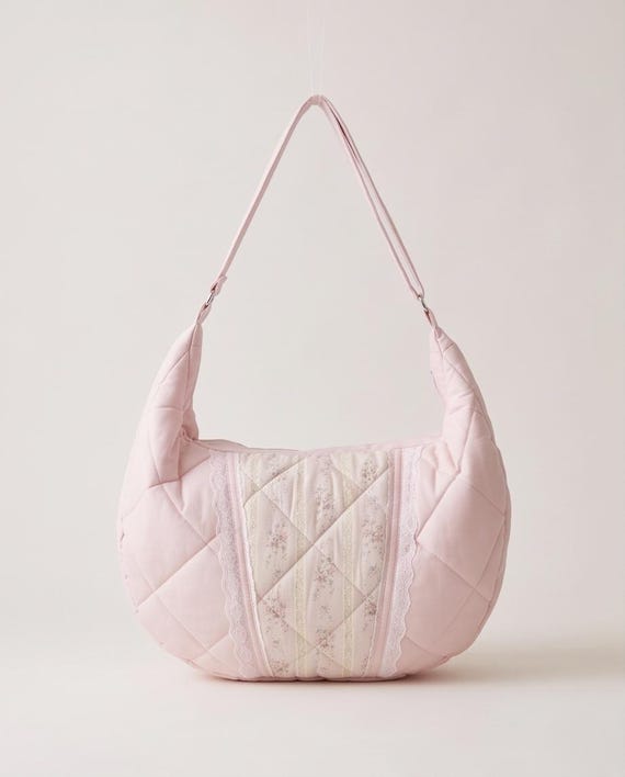 Pink flowers lace Shoulder Bag Handmade