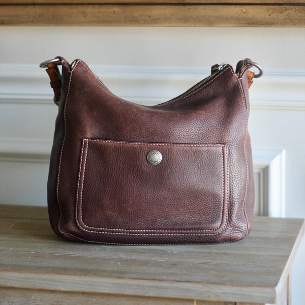 Vintage Coach Leather Hobo Bag Brown Soft Pebbled Leather Shoulder Purse Y2K Coach Handbag Pink Lining Designer Bag Style 8E93