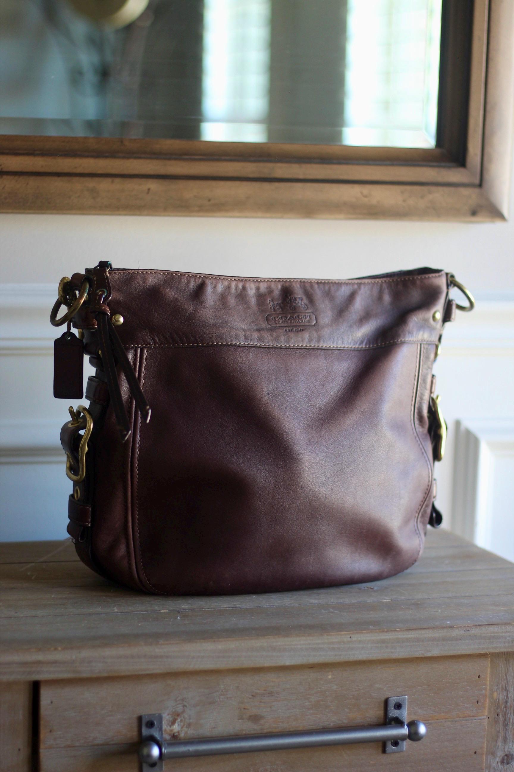 Vintage Coach Espresso Full Grain Leather Hobo Bag Brass Hardware 