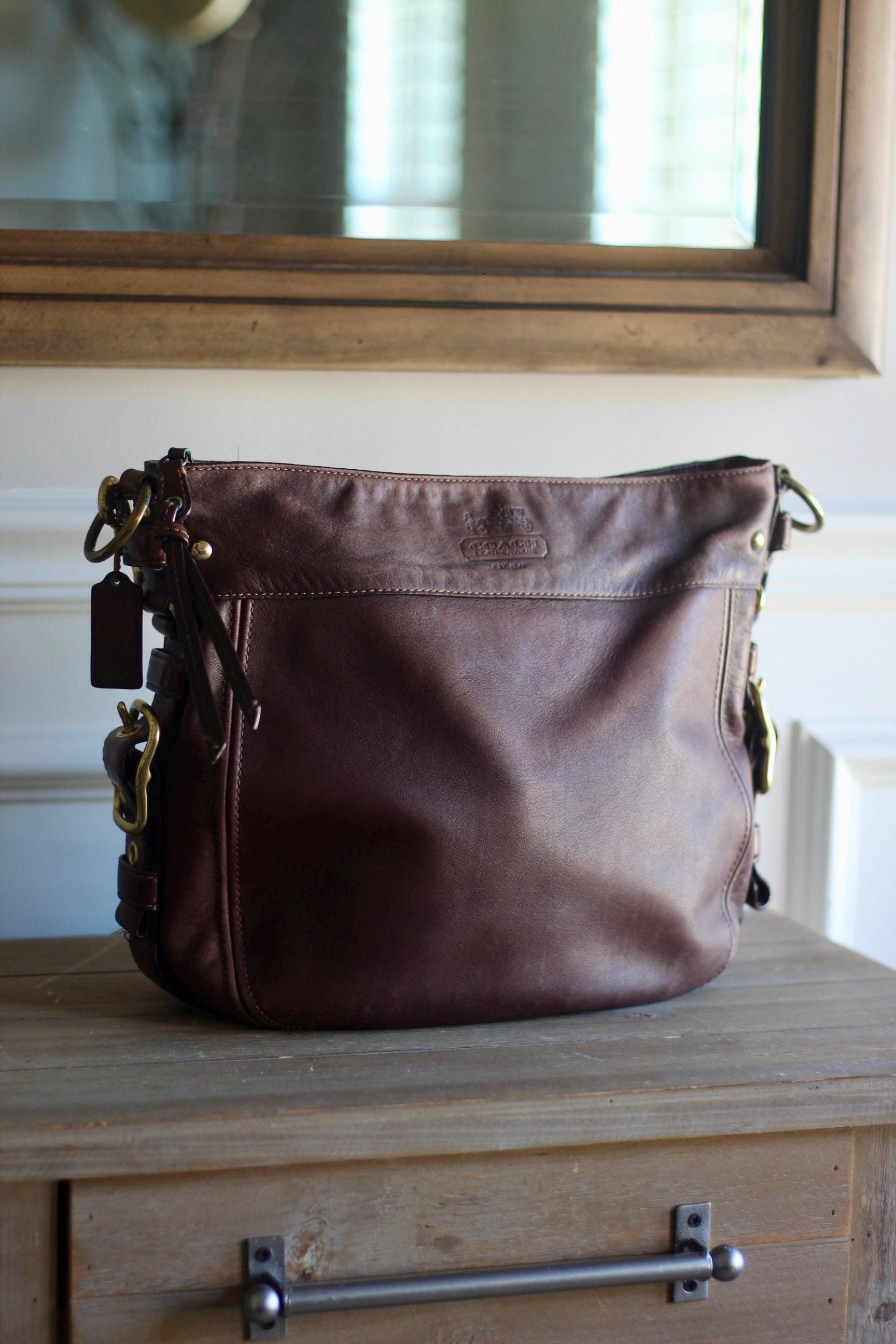 Vintage Coach Espresso Full Grain Leather Hobo Bag Brass Hardware