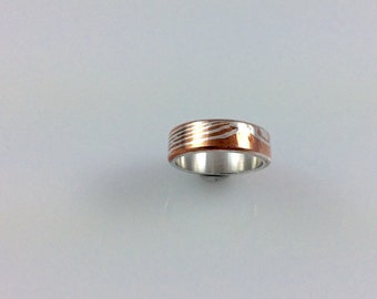 Wedding Band Gift Mokume Gane Ring Sterling Silver Copper Size 6 3/4