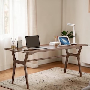 63" Solid Wood Double Desk, Modern Minimalist Home Office Workstation