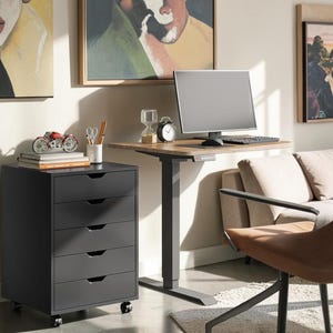 Mobile 5-Drawer Wood Storage Chest – Rolling Under Desk Organizer
