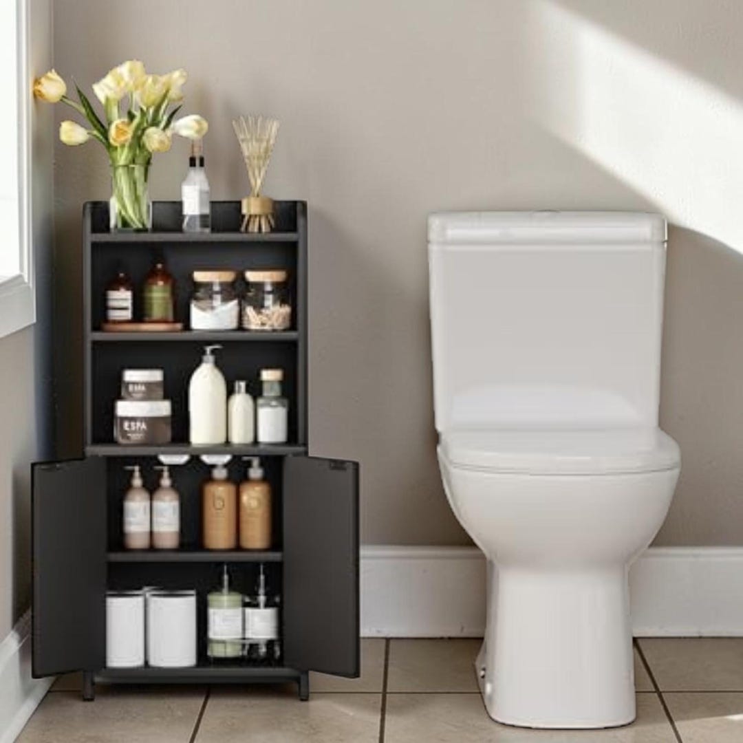 Slim Bathroom Storage Cabinet – Freestanding Wooden Linen Tower - Etsy