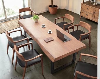 Solid Wood Office Desk Modern Metal Base Executive Work Dining Table