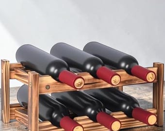 Wood Wine Rack Countertop Bottle Holder Space Saving Bar Storage Shelf