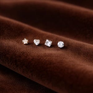 Tiny Gold Nose Stud Set,  Piece Nose Ring Set, Diamond Nose Studs Round Heart Square Flower, Minimalist Nose Jewelry, 20G L shaped,tiny stud