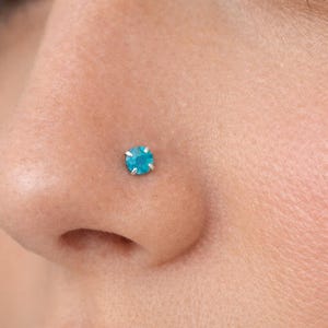 Solid Silver Nose Stud – Tiny Blue Stone Nose Ring – Minimalist Ball End Nose Piercing – Dainty Everyday Jewelry