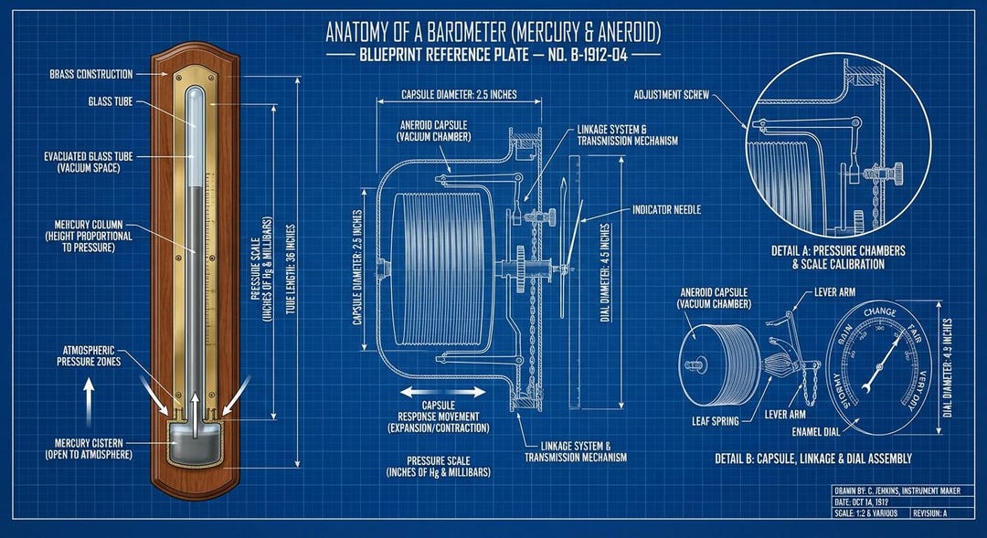 Barometer Blueprint Anatomy of a Barometer Blueprint, Mercury & Aneroid Scientific ...