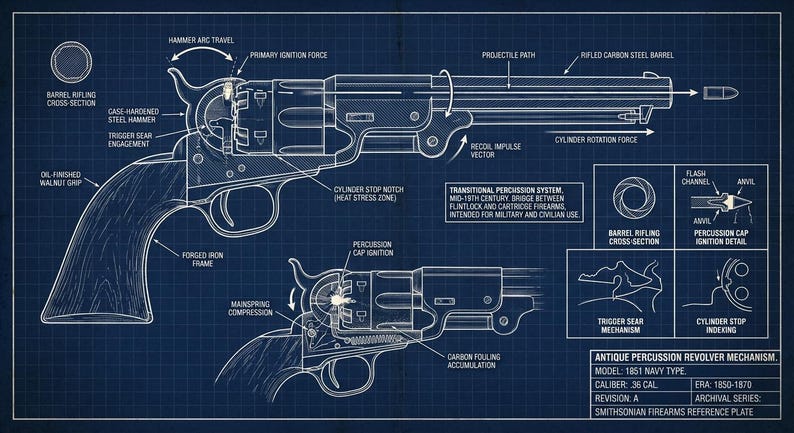 Antique Firearm Mechanism Blueprint – Archival Technical Diagram ...