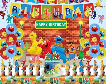 S*sa*e Str*et Birthday Party Decor Kit-Background Cloth,Tablecloth,Balloon,Banner,Ableware,Child Birthday Party,Colorful Big Bird Party
