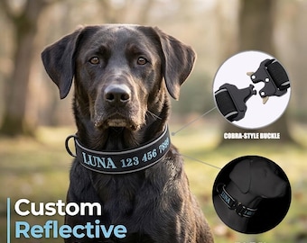 Personalized Reflective Tactical Dog Collar, Silent No Noise Custom Embroidered Dog Collar with Name, Heavy Duty K9 Collar for Large Dogs