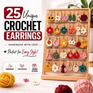 25 Unique Crochet Earrings Patterns | Boho Floral Jewelry Designs bundle