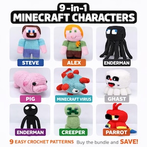 9 in 1 Minecraft Crochet Pattern Bundle PDF | Amigurumi Minecraft Characters Pattern