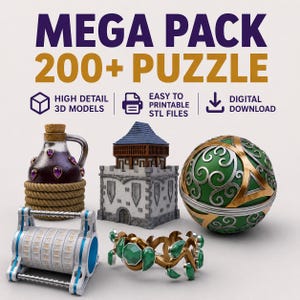Puzzle STL Bundle | 200+ Brain Teasers | Puzzle Boxes & Mechanical Models | 3D Printable Files
