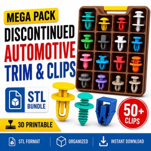 Pacote com mais de 50 Presilhas de Acabamento Automotivo em STL | Fixadores e Presilhas para Painéis de Carros | Presilhas para Portas Internas | Rebites de Pressão | Arquivos STL para Impressão 3D