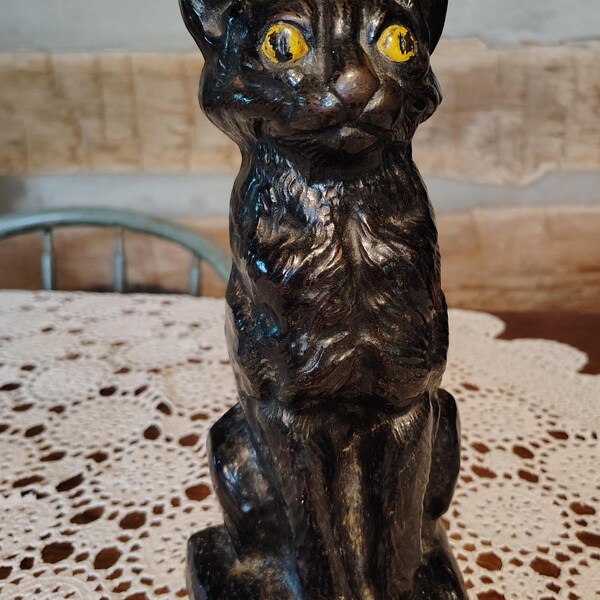 Antique Black Cat Cast Iron Doorstop by National Foundry