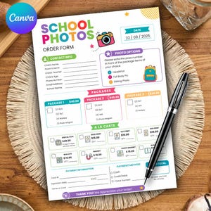 Editable School Photo Order Form Canva Template (Digital Download)