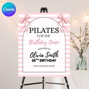 Pilates Class Party Welcome Sign Template, Coquette Ribbon Birthday Brunch Sign, Reformer Pilates Studio Decor, DIY text, instant download