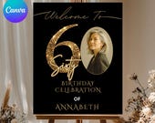 Black & Gold 60th Birthday Welcome Sign, Elegant Sixty Birthday Party Sign, Editable Milestone Birthday Poster, DIY text, Instant download