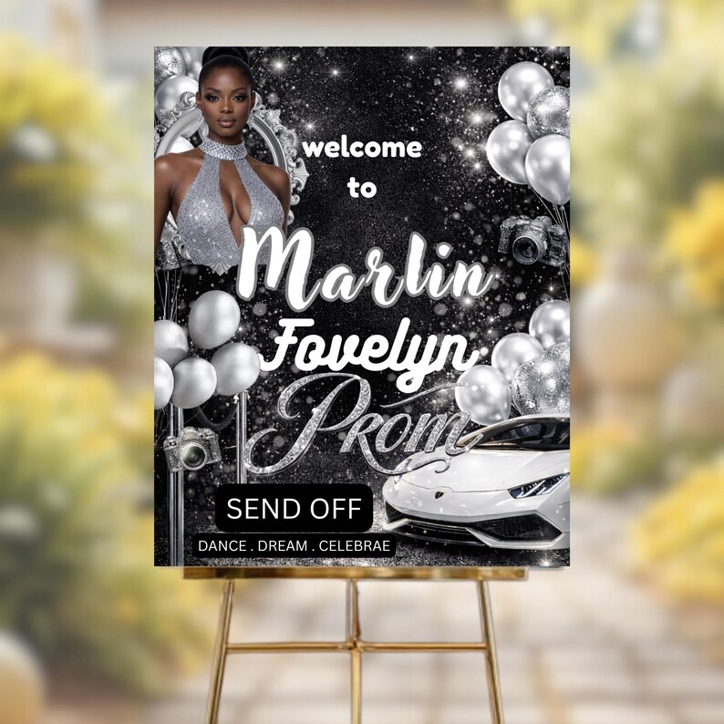 Prom Order Sign Black Silver Prom Send off Welcome Sign, Editable Entrance Poster ...