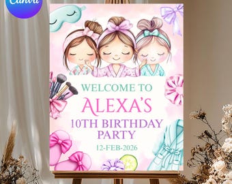 Girls Spa Birthday Party Welcome Sign, Editable DIY Poster (Digital Download)