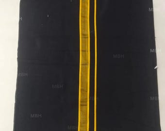 Black Kerala Mundu Dhoti Set for Men – Cotton Traditional South Indian Wrap with Matching Towel, Temple & Festive Wear