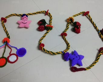 Handmade Crochet Baby Garland with Stars & Cherries | Colorful Crib / Stroller Hanging | Ghodiya Ni Dori Inspired Nursery Decor
