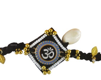 Traditional Panchmasi Rakhi for Expecting Mother | Swastik Charm Black Thread Bracelet |Hindu Pregnancy Ritual Rakhi |Baby Blessing Bracelet