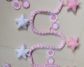 Handmade Crochet Baby Crib Garland – Pink & White Star Nursery Hanging | Ghodiya Ni Dori Inspired Baby Shower Gift