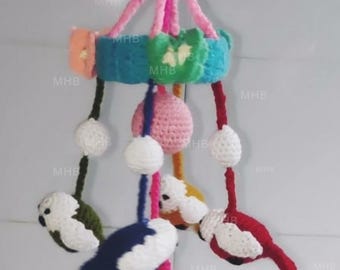 Handmade Crochet Baby Mobile with Birds & Star | Colorful Nursery Crib Hanging | Amigurumi Baby Shower Gift | Nursery Room Decor