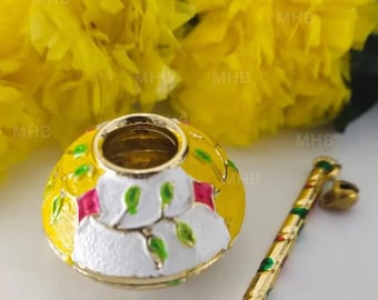 Decorative Dahi Handi with Flute | Krishna Festival Mini Matki Decor | Janmashtami Table Decor | Indian Home Accent