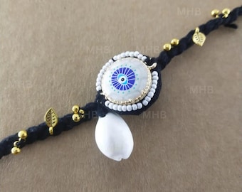 Traditional Panchmasi Rakhi for Expectant Mothers, Evil Eye [Najariyu] with Golden Coloured Beads| Raxa Sutra |